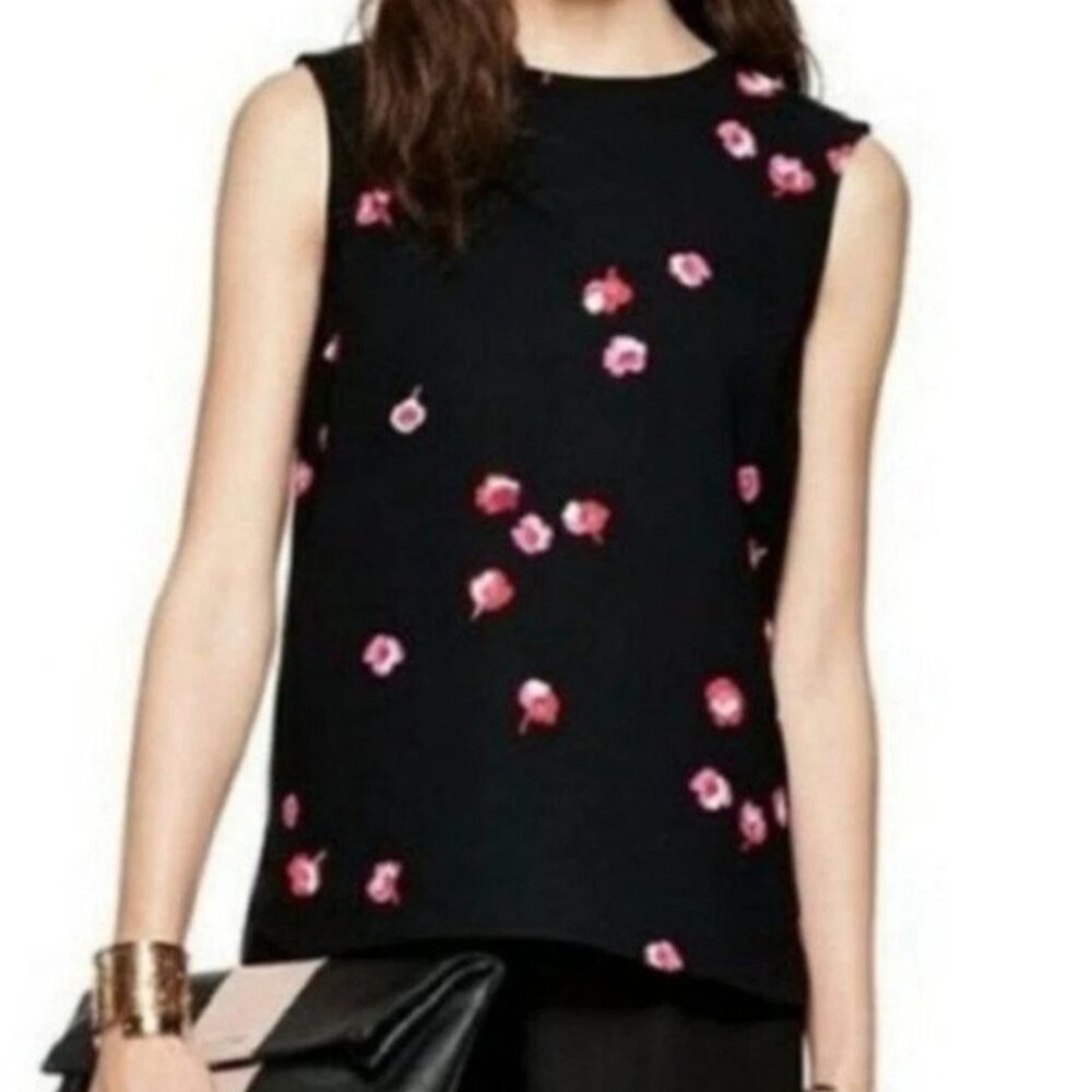 Kate Spade Black & Pink Cherry Blossom Floral Sleeveless Blouse